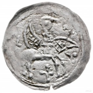 denar po 1166 roku (?); Aw: Książę na tronie, trzymając...