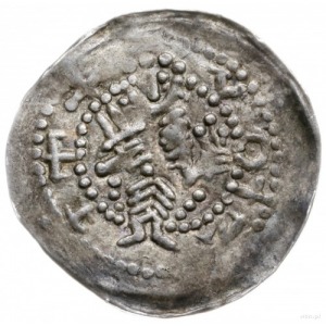 denar 1253-1257, Poznań; Aw: Książę na tronie na wprost...