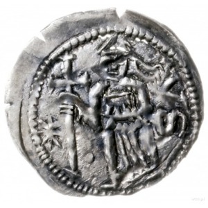 denar 1173-1185/90, men. Wrocław; Aw: Biskup z krzyżem ...
