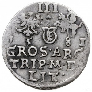 trojak 1581 Wilno; bardzo rzadki typ monety z listkiem ...