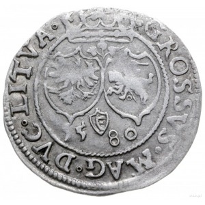grosz 1580, Wilno; odmiana z trójlistkiem nad herbami, ...