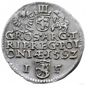trojak 1592, Olkusz; popiersie króla bez obwódki, na re...