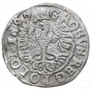 grosz 1597, Lublin; Aw: Nietypowa, odmienna korona na a...