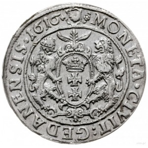 ort 1616, Gdańsk; popiersie króla z kołnierzem, na awer...