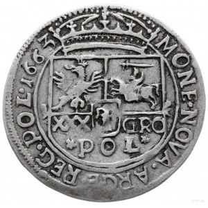 tymf (złotówka) 1663, Lwów; rzadka odmiana bez liter A-...