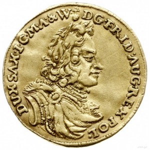 dukat 1698, Drezno; Aw: Popiersie króla w wieńcu laurow...