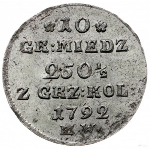 10 groszy miedziane 1792/M.W., Warszawa; odmiana z lite...