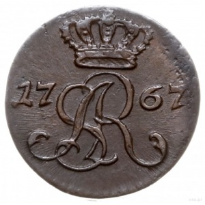 szeląg 1767/G, Kraków; duża korona nad monogramem, szer...