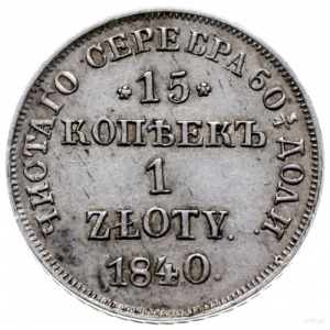 15 kopiejek = 1 złoty 1840 Н-Г, Petersburg; Plage 416, ...