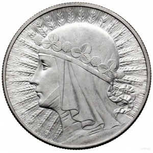 10 złotych 1932, Londyn; głowa kobiety w czepcu; Parchi...