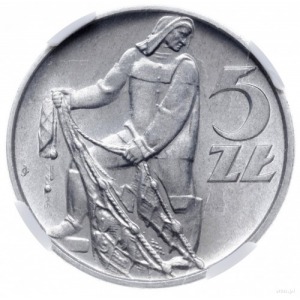 5 złotych 1958, Warszawa; Rybak - odmiana z “wąską cyfr...