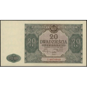 20 złotych 15.05.1946; seria G, numeracja 0078080, druk...