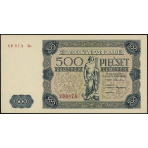 500 złotych 15.07.1947; seria B4, numeracja 288474; Luc...