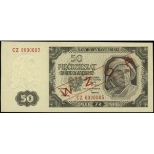50 złotych 1.07.1948, seria CZ, numeracja 0000005, po o...