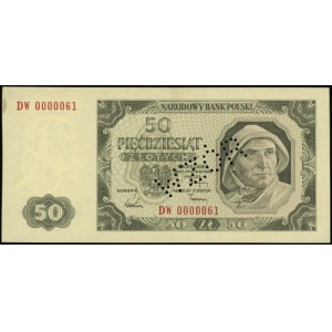 50 złotych 1.07.1948, seria DW, numeracja 0000061, perf...