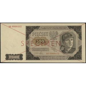 500 złotych 1.07.1948, seria AA 0960412, czerwone dwukr...