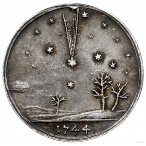 Śląsk, medal z 1744 roku z kometą; Aw: Kometa na rozgwi...