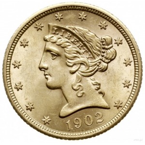 5 dolarów 1902 S, San Francisco; Fr. 145; złoto 8.35 g,...