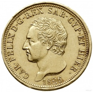 80 lirów 1826, Turyn; znak menniczy litera L i głowa or...