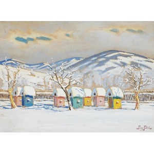 Togo Kazimierz FAŁAT (1904-1981), Pejzaż zimowy z ośnieżonymi ulami