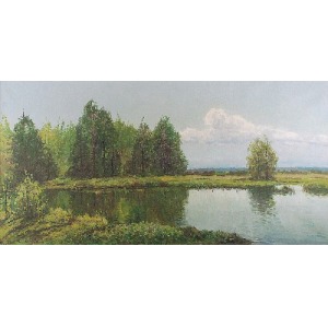 Wiktor KORECKI (1890-1980), Pejzaż z jeziorem na skraju lasu