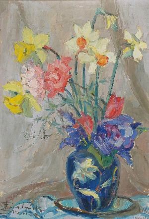 Halina CIEŚLIŃSKA-BRZESKA (1923-2004), Kwiaty w wazonie - Imieninowy bukiet