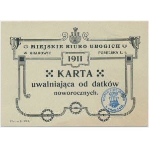 Biuro ubogich - karta uwalniająca od datków noworocznych - Kraków 1911