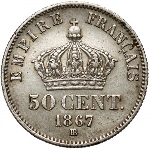 Francja, Napoleon III, 50 centimes 1867 BB