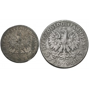 Głowa Kobiety 2 i 5 złotych 1932-34 - falsyfikaty z epoki (2szt)