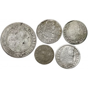 Śląsk, Chrystian wołowski, 1-15 krajcarów 1662-69, zestaw (5szt)