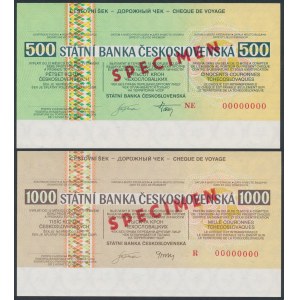 Czechosłowacja, 500 i 1.000 Korun - SPECIMEN - czek podróżniczy (2szt)
