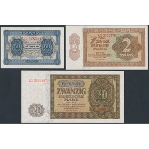 Niemcy, DDR 50 pfg, 2 i 20 mk 1948 (3szt)