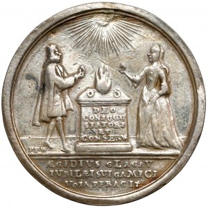 Gdańsk, Medal jubileusz zaślubin Algidiusa Glagau 1733 - słaby stan - b.rzadki