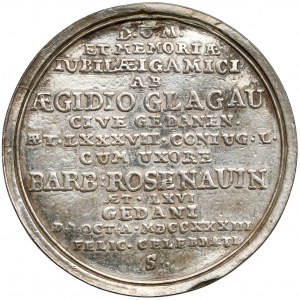 Gdańsk, Medal jubileusz zaślubin Algidiusa Glagau 1733 - słaby stan - b.rzadki