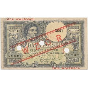 500 złotych 1919 - WZÓR - niski nadruk i perforacja