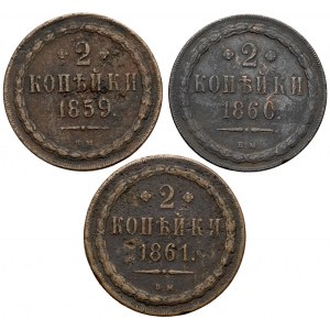 2 kopiejki 1859-1861, Warszawa - zestaw (3szt)