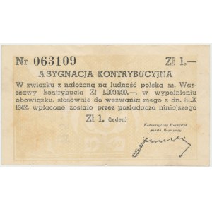 Asygnacja Kontrybucyjna 1 złoty 1942