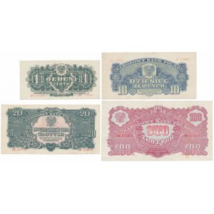 Zestaw banknotów 1 - 100 złotych 1944 (4szt)