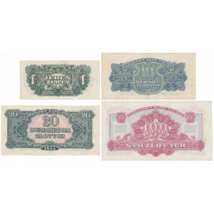 Zestaw banknotów 1 - 100 złotych 1944 (4szt)