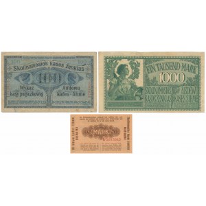 Poznań, 100 rubli 1916 i Kowno, 1/2 i 1.000 marek 1918 (3szt)