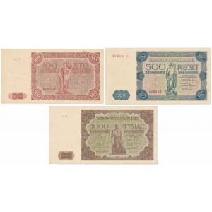 100, 500 i 1.000 złotych 1947 (3szt)