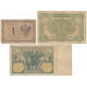 Zestaw rzadszych banknotów polskich z lat 1919-1926 (3szt)