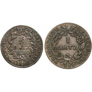 Szwajcaria, Neuchâtel, Alexandre Berthier, 1/2 i 1 batzen 1807 i 1810 (2szt)