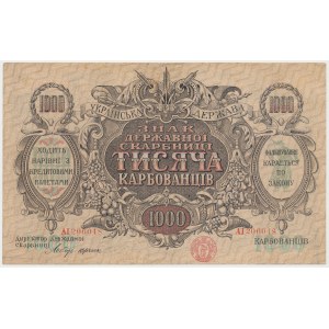 Ukraine, 1.000 Karbovanets (1920) - AI - zigzag lines of varnish printed on paper