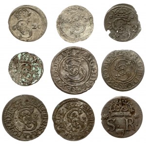 Zygmunt III Waza, Szelągi, trzeciaki i dwudenary 1600-1624, zestaw (9szt)