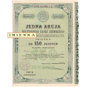 Wileński Bank Ziemski, Em.1, 150 zł 1937 - imienna - RZADKA