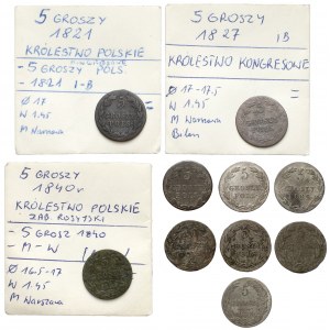 Zabór rosyjski, 5 groszy 1816-1840, zestaw (10szt)