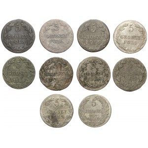 Zabór rosyjski, 5 groszy 1816-1840, zestaw (10szt)