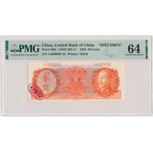 Chiny, 20 Cents 1946 - SPECIMEN - 1A000000