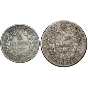 Powstanie Listopadowe, 5 i 2 złote 1831 KG - zestaw (2szt)